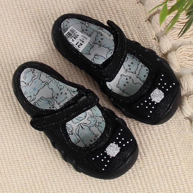 Papuci balerini fete Befado negri velcro negru 2