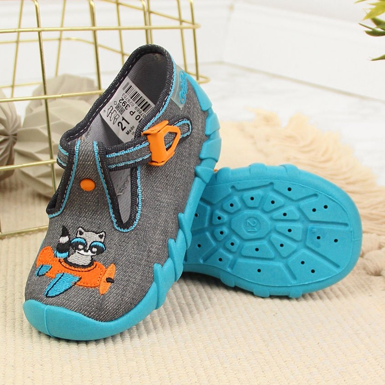 Papuci de baieti pentru gradinita, gri si albastru Befado 2