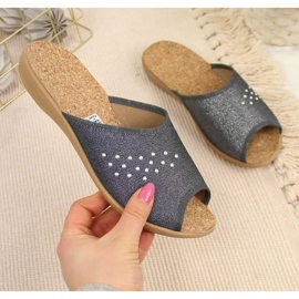 Papuci de casă damă, vârf deschis, Befado gri 1