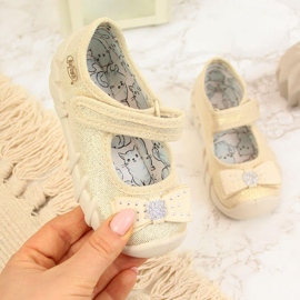 Balerini fete papuci bej velcro cu fundita Befado 1