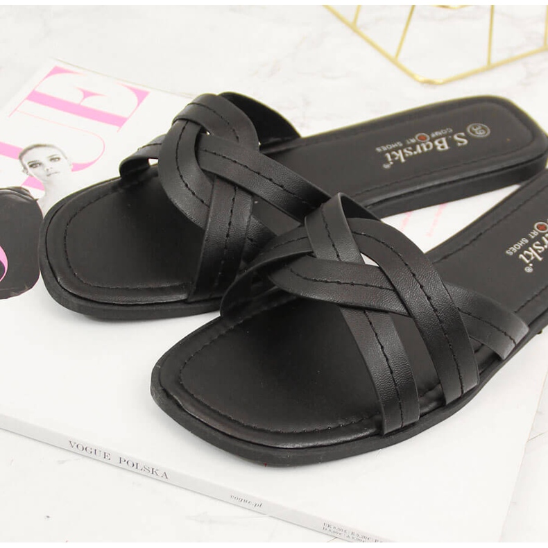 S.Barski Papuci negri plati dama S. Barski negru 2