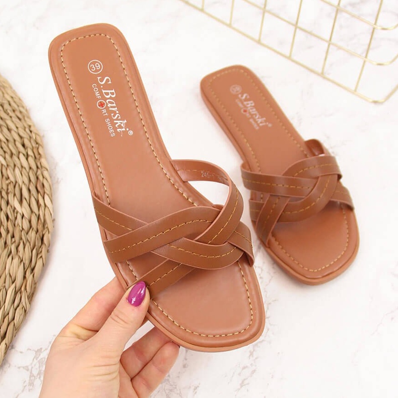 S.Barski Papuci dama plate camel S. Barski maro 2