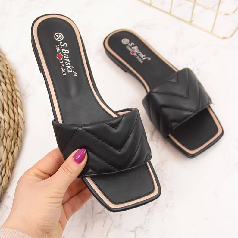 S.Barski Papuci de dama matlasati negri S. Barski negru 2