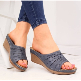 Papuci cu pană Jezzi de damă bleumarin albastru marin 1