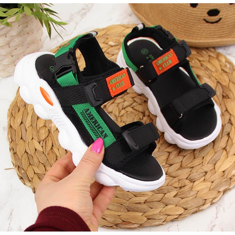 Sandale pentru băieți Black American Club cu velcro negru verde 1