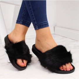 Papuci de dama Jezzi negri cu blana negru 1