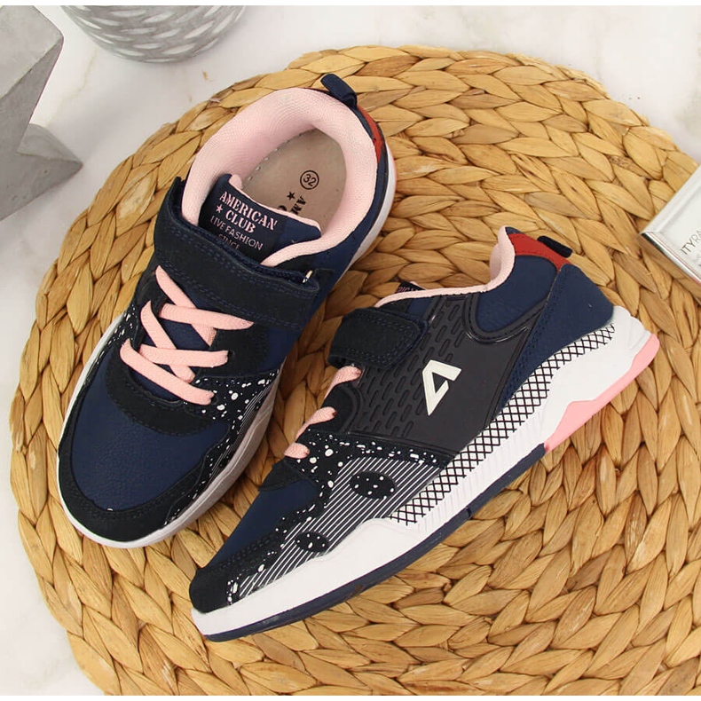 Pantofi sport pentru fete cu Velcro bleumarin American Club albastru marin 2