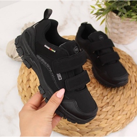 Pantofi de trekking pentru copii impermeabili cu Velcro Black American Club negru 1