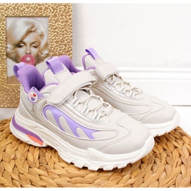 Pantofi sport pentru fete cu velcro gri-violet American Club alb 2 Pantofi sport pentru fete cu velcro gri-violet American Club alb 2