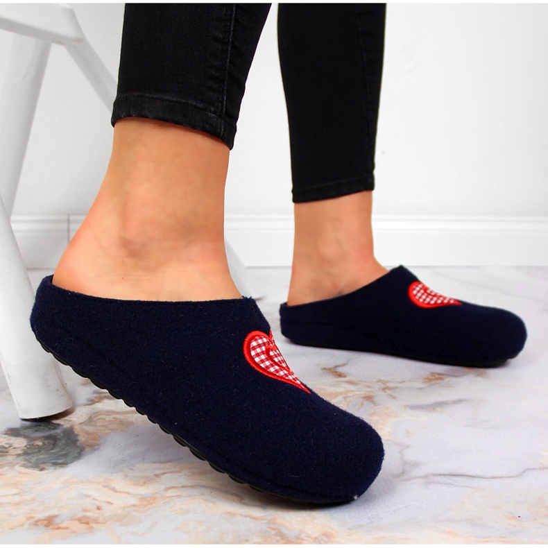 Papuci de casa pentru femei din fetru bleumarin Panto Fino albastru marin 2