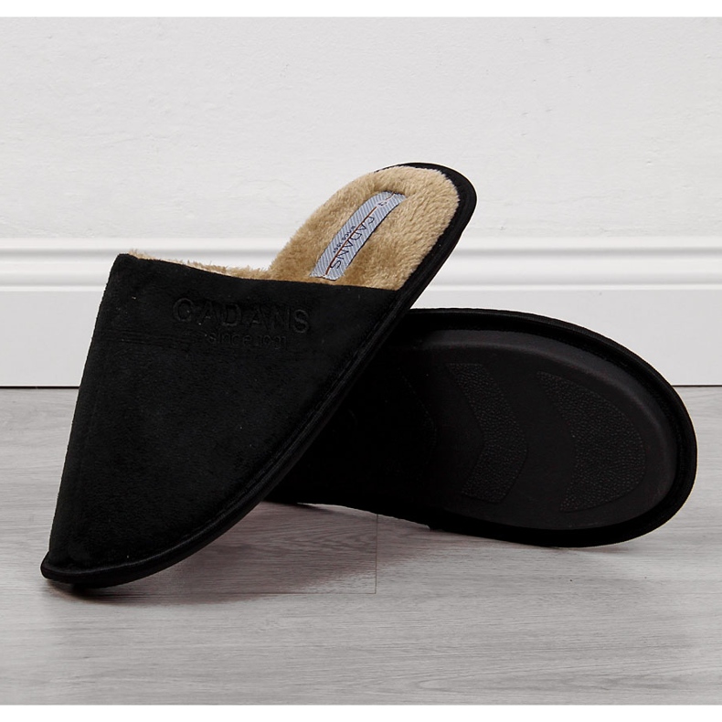 Papuci de casa barbati negri Cadans cu blana negru 1