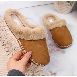 Papuci de casa dama cu blana Cloxx camel maro 2