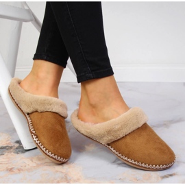 Papuci de casa dama cu blana Cloxx camel maro 1