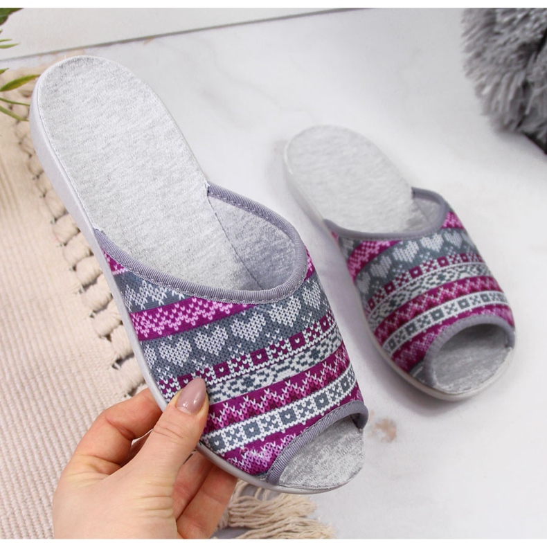 Papuci de casă norvegieni pentru femei, model violet Befado gri 2
