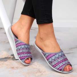 Papuci de casă norvegieni pentru femei, model violet Befado gri 1