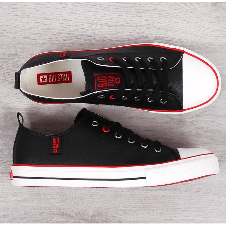 Adidași pentru bărbați, negri, din piele ecologică, de jos, Big Star JJ174068 negru 2