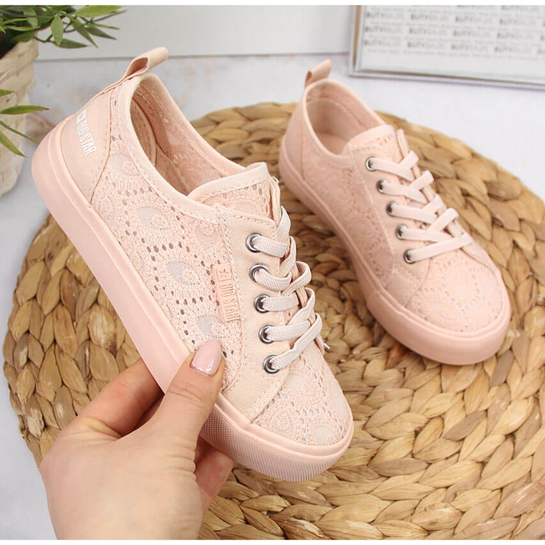 Adidasi pentru fete dantela roz deschis Big Star JJ374006 1 Adidasi pentru fete dantela roz deschis Big Star JJ374006 1