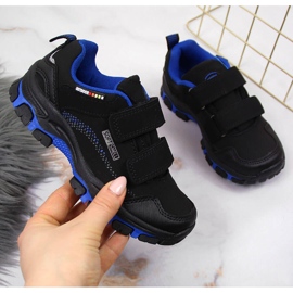 Pantofi de trekking pentru copii, velcro, negru si albastru, American Club 1