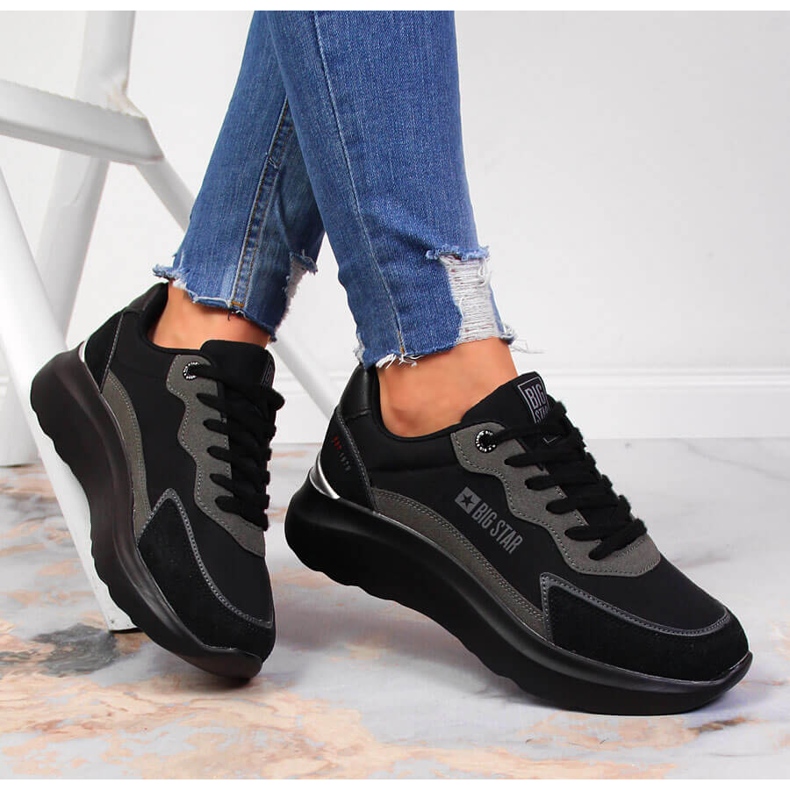 Pantofi sport negri Big Star JJ274989 cu platformă negru 1