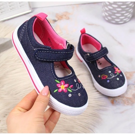 Adidași pentru fete American Club jeans albastru marin roz 1