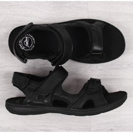 Sandale negre pentru bărbați din piele cu închidere velcro Łukbut 991 negru 1