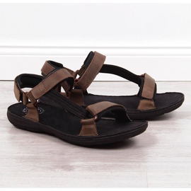 Sandale bărbați din piele cu velcro maro Łukbut 990 1