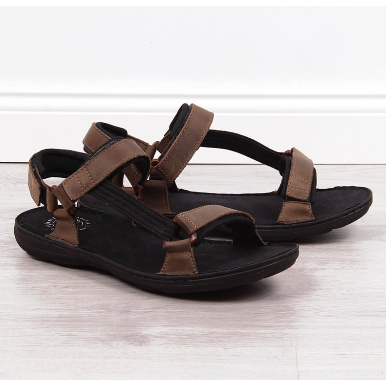 Sandale bărbați din piele cu velcro maro Łukbut 990 1