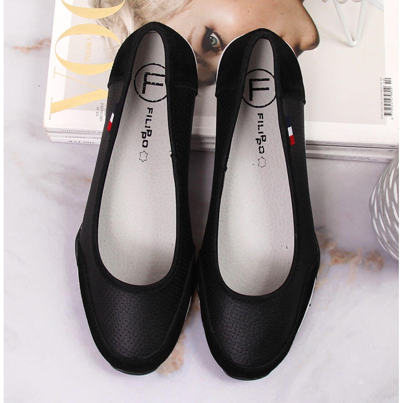 Balerini ajurat damă din piele neagră Filippo negru 1