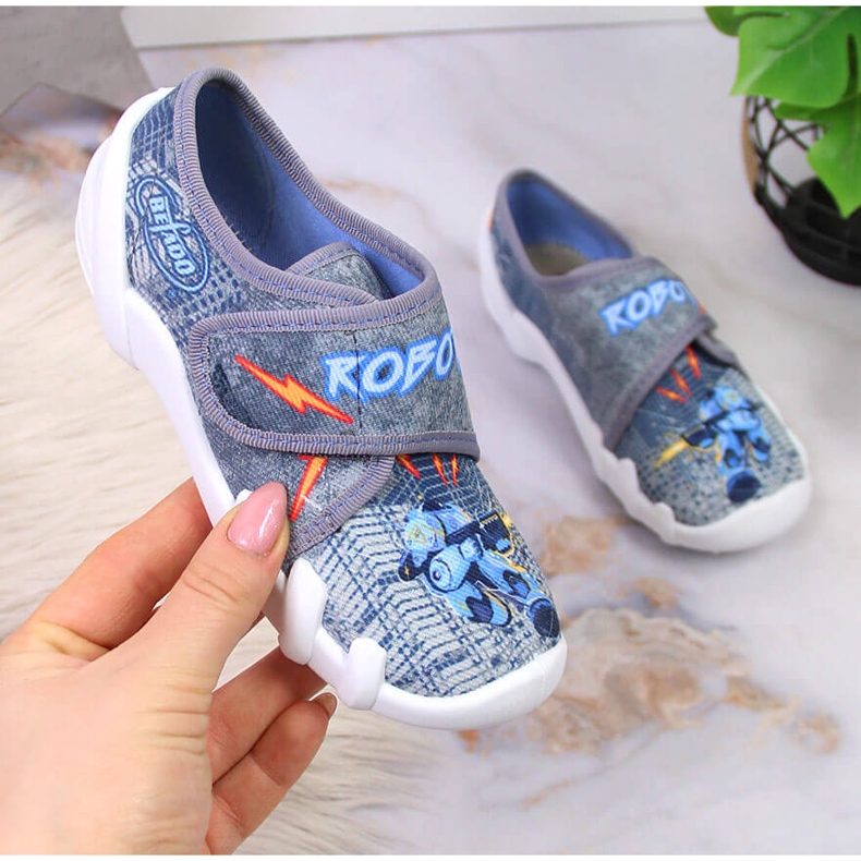 Papuci de baieti pentru gradinita pe velcro Befado gri 1