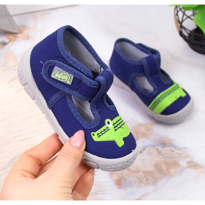 Papuci de baieti cu Velcro cu Befado bleumarin aligator albastru marin 1