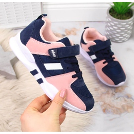 Pantofi sport pentru fete Grenade Befado cu velcro albastru marin roz 1