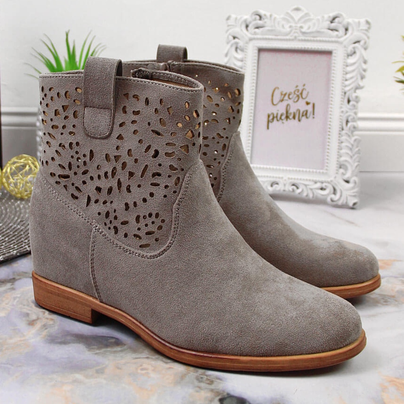 Cizme cu pană de primăvară ajurate Filippo gri 2