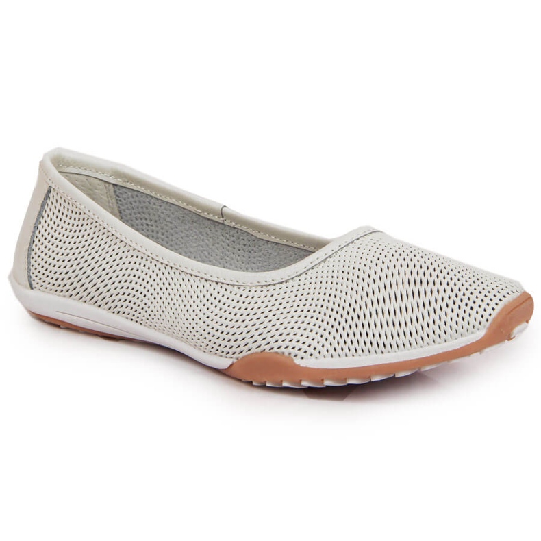 Balerini de dama din piele ajurata, slip-on, alb Filippo 2