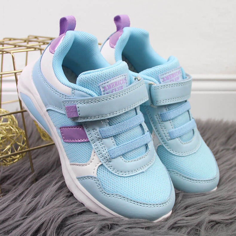 Pantofi sport pentru fete cu Velcro albastru American Club 2