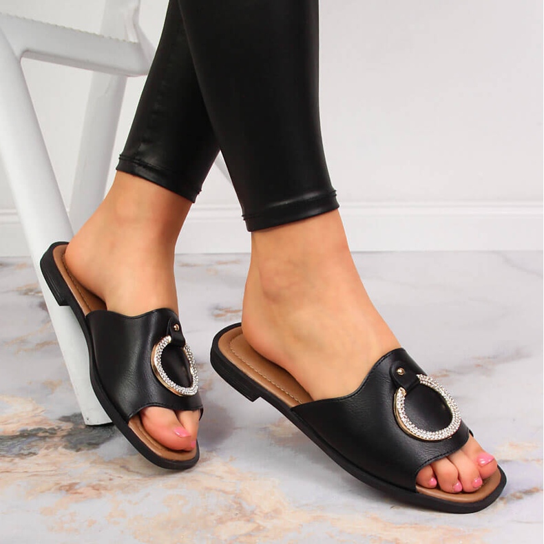 Papuci negri de dama cu decor Potocki negru 1