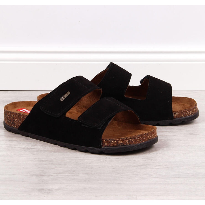 Papuci bărbați din piele cu velcro negru Big Star JJ176001 1