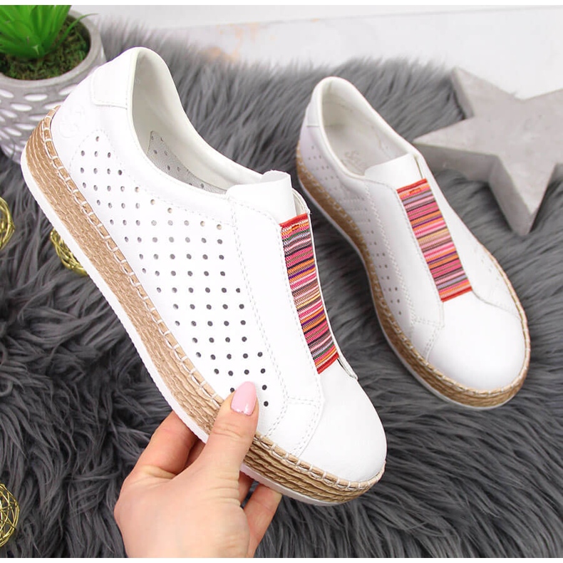 Pantofi de dama din piele, slip-on alb Rieker L7821-80 1