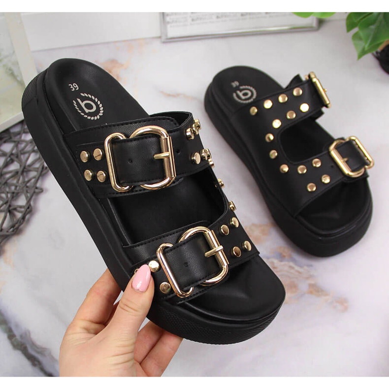 Papuci dama cu nituri negri Bugatti JJ253070 negru 1 Papuci dama cu nituri negri Bugatti JJ253070 negru 1