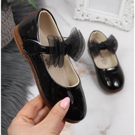 Balerini pentru fete cu velcro si fundita, Vinceza neagra negru 1