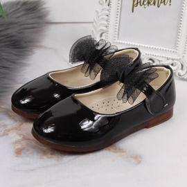 Balerini pentru fete cu velcro si fundita, Vinceza neagra negru 2