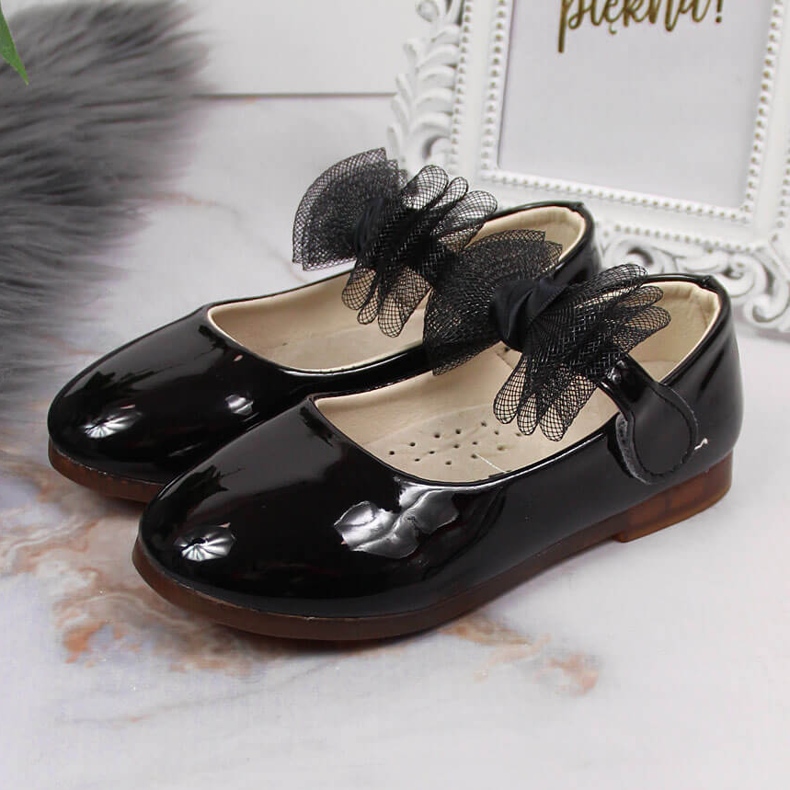 Balerini pentru fete cu velcro si fundita, Vinceza neagra negru 2