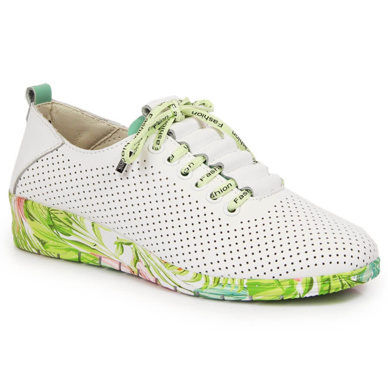 Pantofi de damă din piele albă ajurata cu pană Artiker 1