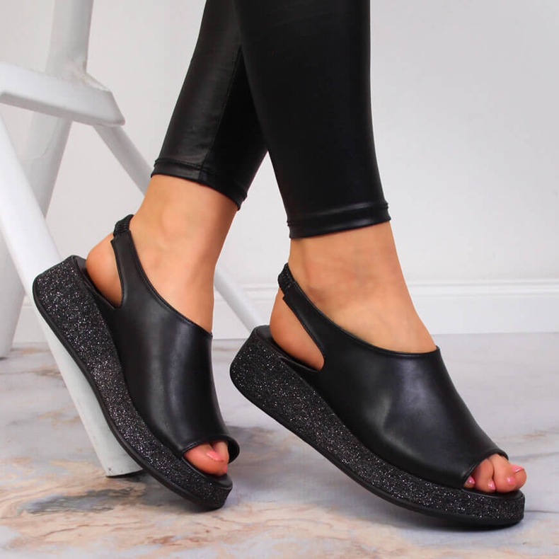 Sandale negre de damă pe platforma Navy Dot negru 1