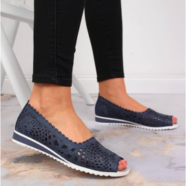 Pantofi de dama ajurati, varf deschis, bleumarin Jezzi albastru marin 6