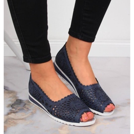Pantofi de dama ajurati, varf deschis, bleumarin Jezzi albastru marin 7