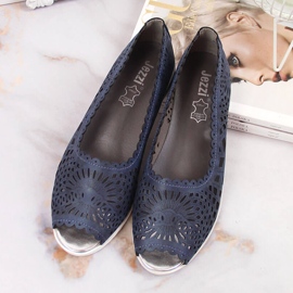 Pantofi de dama ajurati, varf deschis, bleumarin Jezzi albastru marin 4