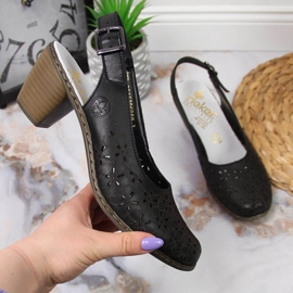 Sandale de damă ajurate din piele neagră Rieker 40981-00 negru 2