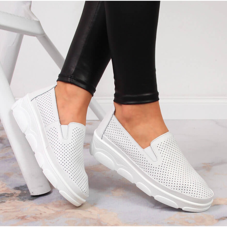 Pantofi de dama comozi din piele, alb Jezzi 1