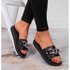 Papuci de dama negre cu lant Vinceza negru 1