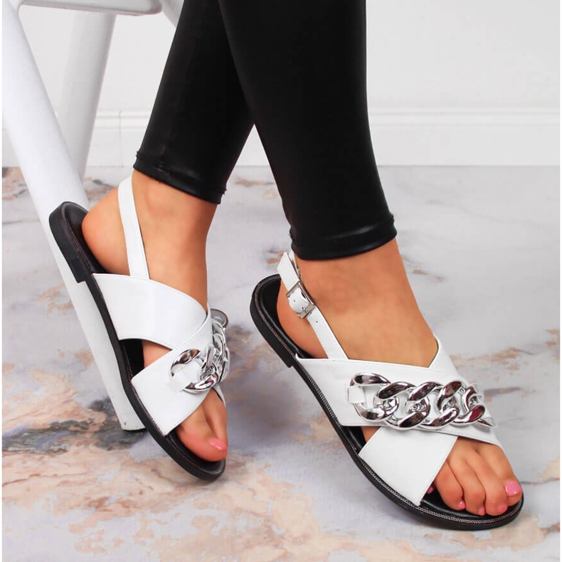 Sandale de dama cu lant alb Vinceza 1